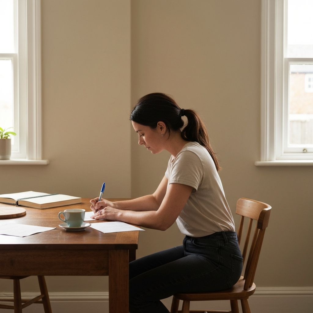 Person writing a shopping list at home